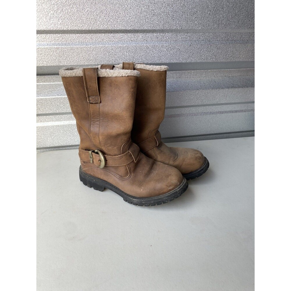 Timberland Women 6.5 W Brown Leather Shearling Lined Biker Pull On Boots 7735
